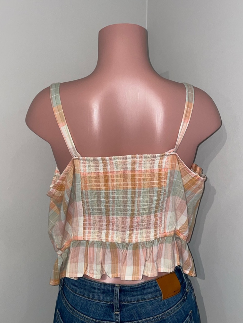 Lucky Brand Women's Plaid Babydoll Cropped Tank Top. XL - Picture 2 of 6